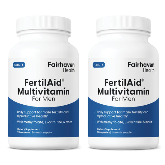 Fairhaven Health FertilAid for Men bottle front, premier fertility support for him.