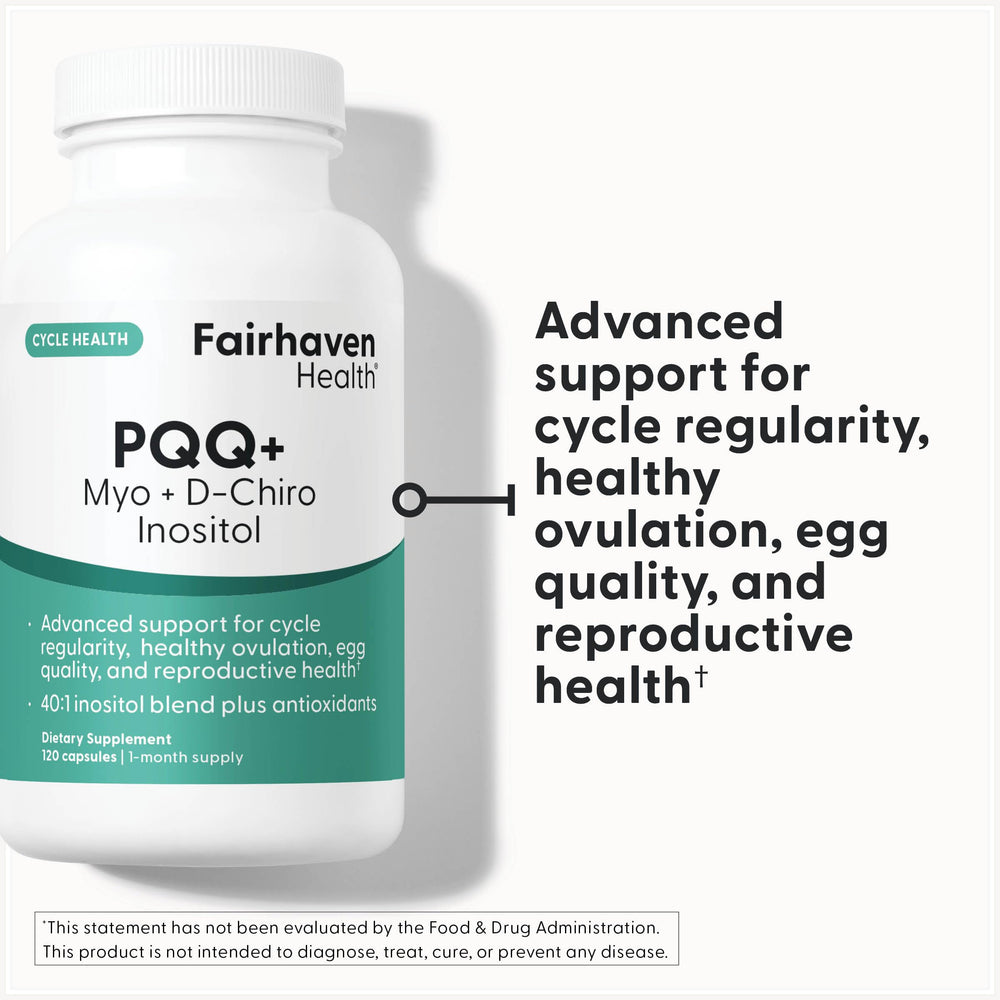 Fairhaven Health PQQ Plus Myo-Inositol bottle back with supplement facts