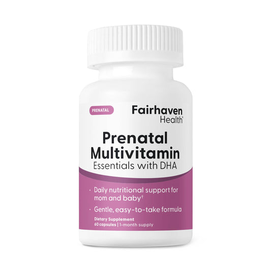Fairhaven Health prenatal multivitamin bottle with citrus aroma supports gentle nausea management during pregnancy