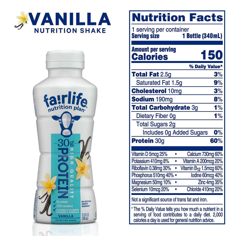 Fairlife Nutrition Plan chocolate bottle shot highlighting protein-packed flavor.