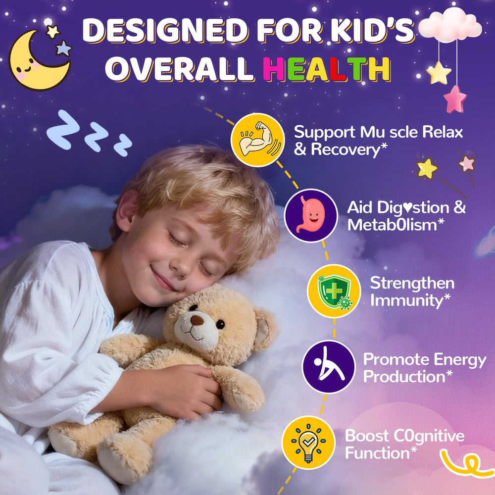 Illustration of B vitamins, zinc and omega-3 for growing kids.