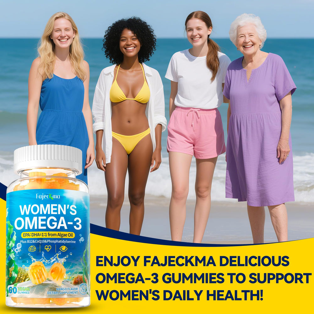 Fajeckma Omega-3 Gummies mango flavor image suggesting tasty daily nutrition.