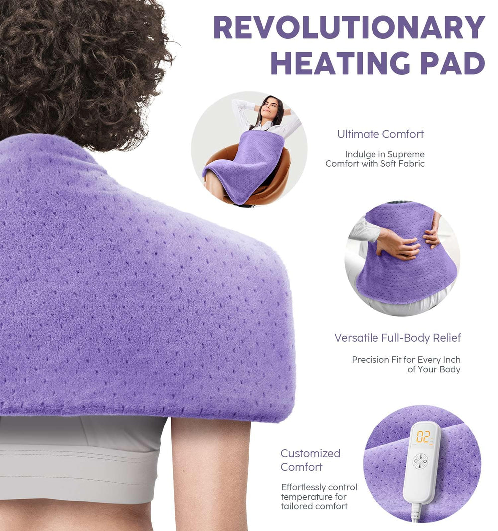 Fanatato heating pad demonstrates moist/dry heat capability for deeper comfort.