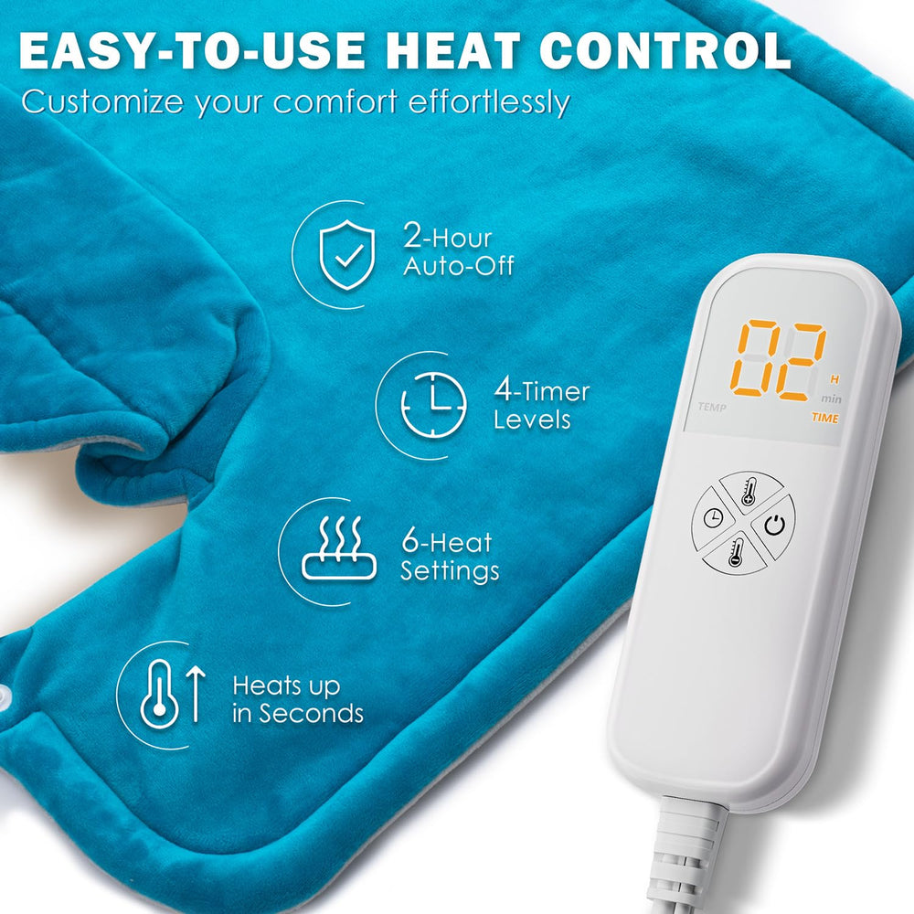 fanatato in-use image shows user enjoying targeted neck and shoulder warmth.