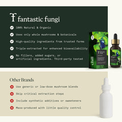 Fantastic Fungi mood-support tincture in glass bottle signals calm moment.