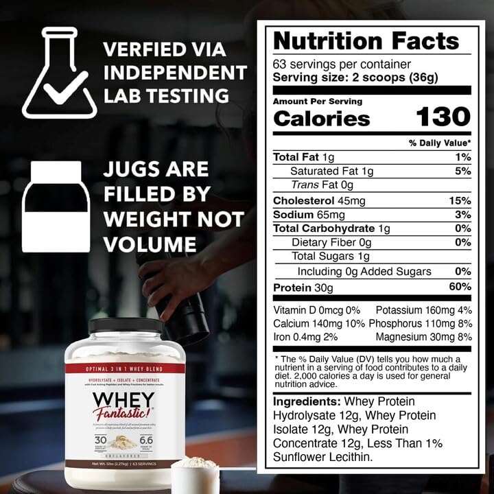 Ingredients list for Fantastic Nutrition 3-in-1 unflavored whey