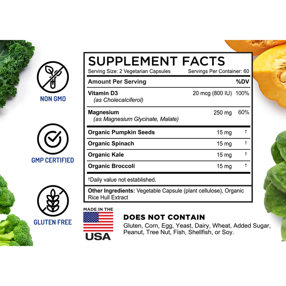 Vitamin D3 and magnesium in one pill from FarmHaven for daily balance.