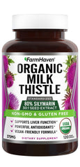 FarmHaven USDA Organic Milk Thistle Capsules bottle with 30x concentrate for enhanced absorption.