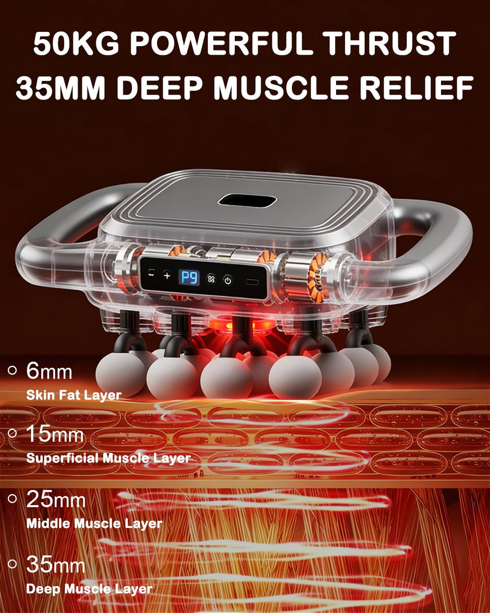 FARSAIL deep-tissue percussion motor targets knots with precision.