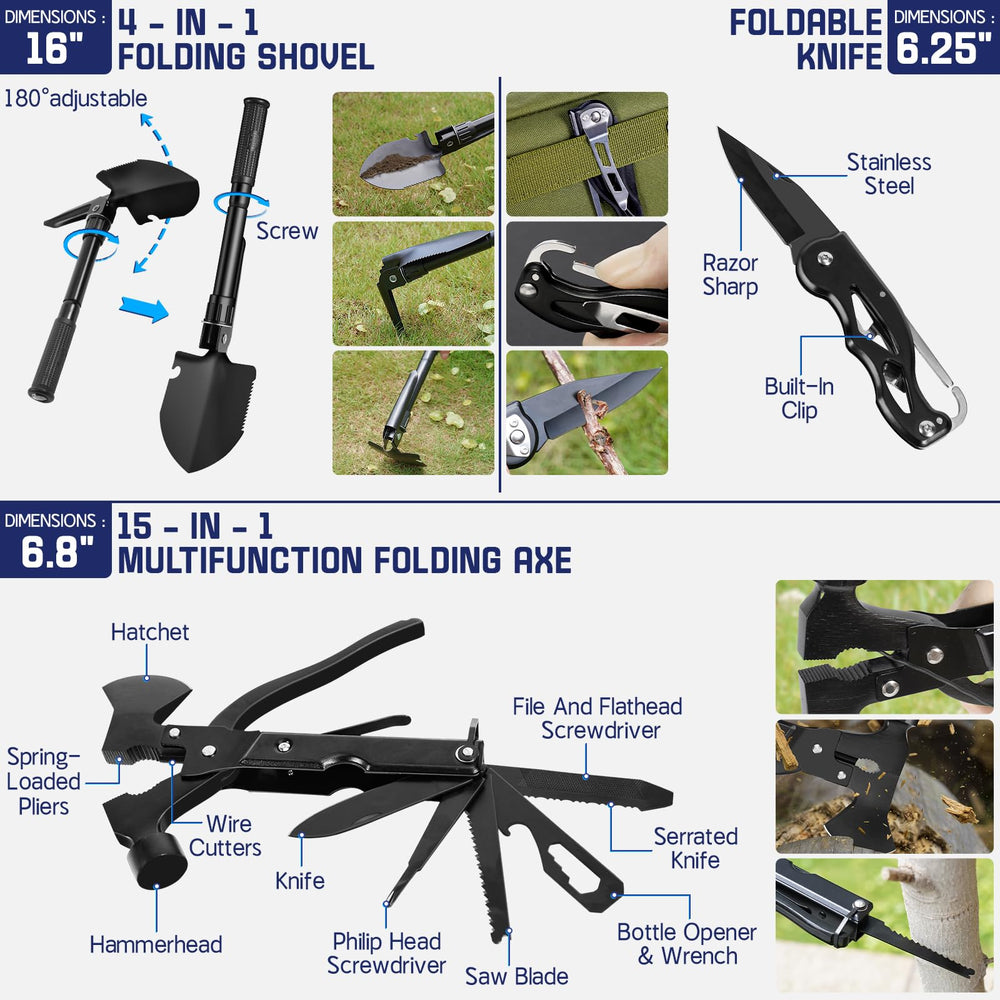 FARTSY Survival Kit 15in1 hatchet ready for durable cutting tasks.