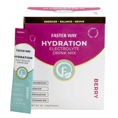 Faster Way Berry electrolyte powder packet ready to mix for post-workout hydration