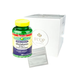 FCQP Spring Valley melatonin bottle with 240 vegetarian tablets for nightly rest.