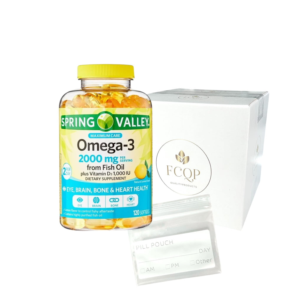 FCQP Spring Valley Omega-3 lemon-flavored bottle supports eye and heart health