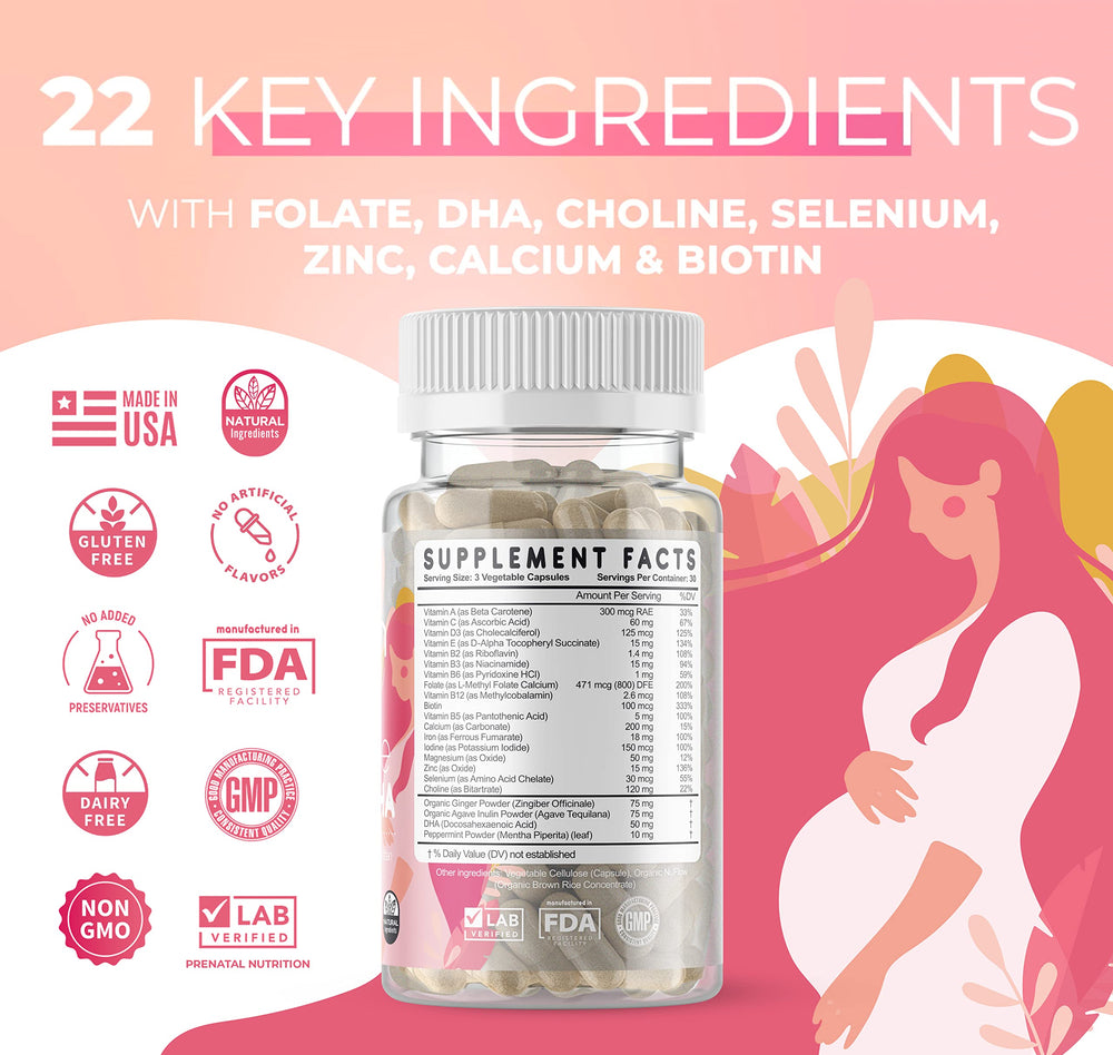 Feed Mom & Me Prenatal DHA ginger and peppermint detail for nausea support.