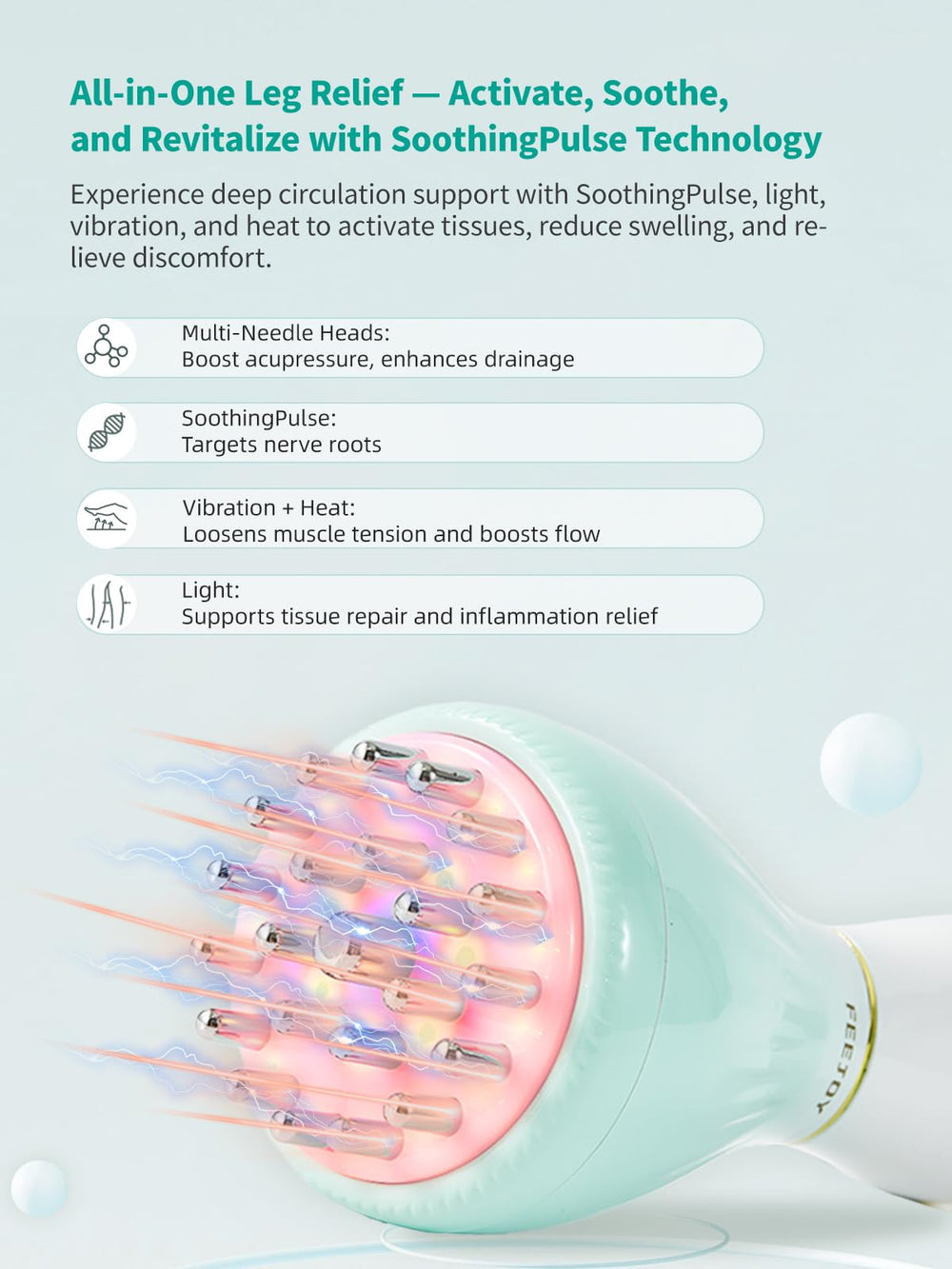 FEEJOY Leg Massager foot focus soothes tired feet and eases swelling.
