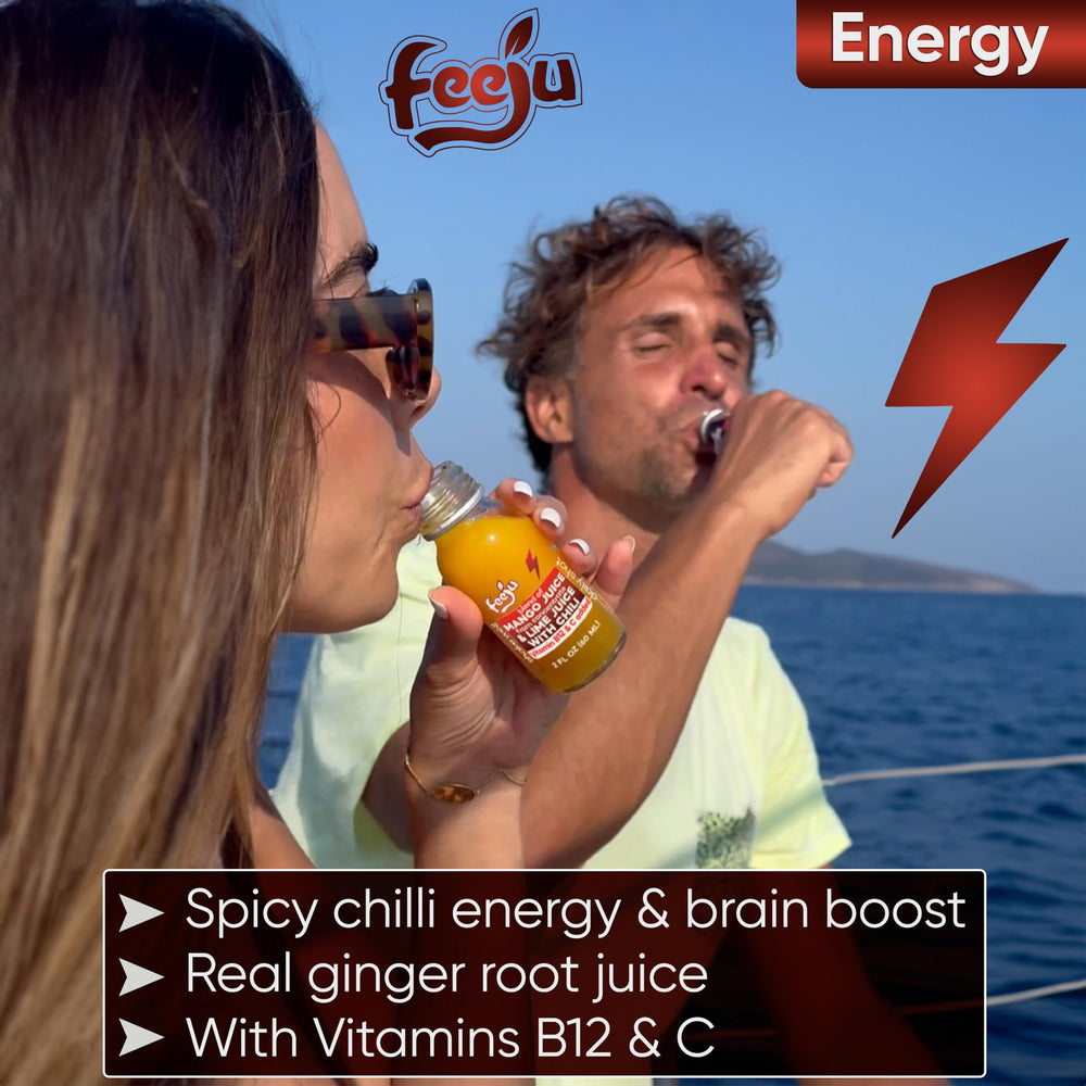 Feeju Mango Nectar Blend bottle cap closeup shows tamper-evident seal and freshness