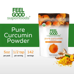 FEEL GOOD Curcumin powder with spoon ready for daily use.