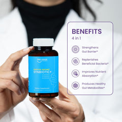 Feel Good Pharma Digestive Enzymes bottle on kitchen counter for convenient daily use