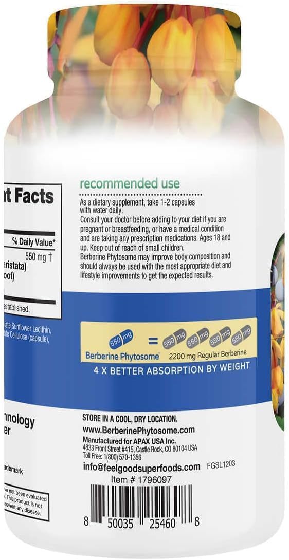 Feel Good Superfoods Berberine Phytosome capsule close-up highlighting vegan, non-GMO formula