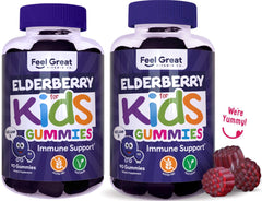 Feel Great 365 kids elderberry gummies berry-flavored jar for daily use.