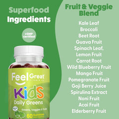 Feel Great Fruits and Veggies ingredients badge shows a natural blend.