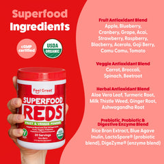Feel Great Reds powder scoop for a convenient one-scoop serving