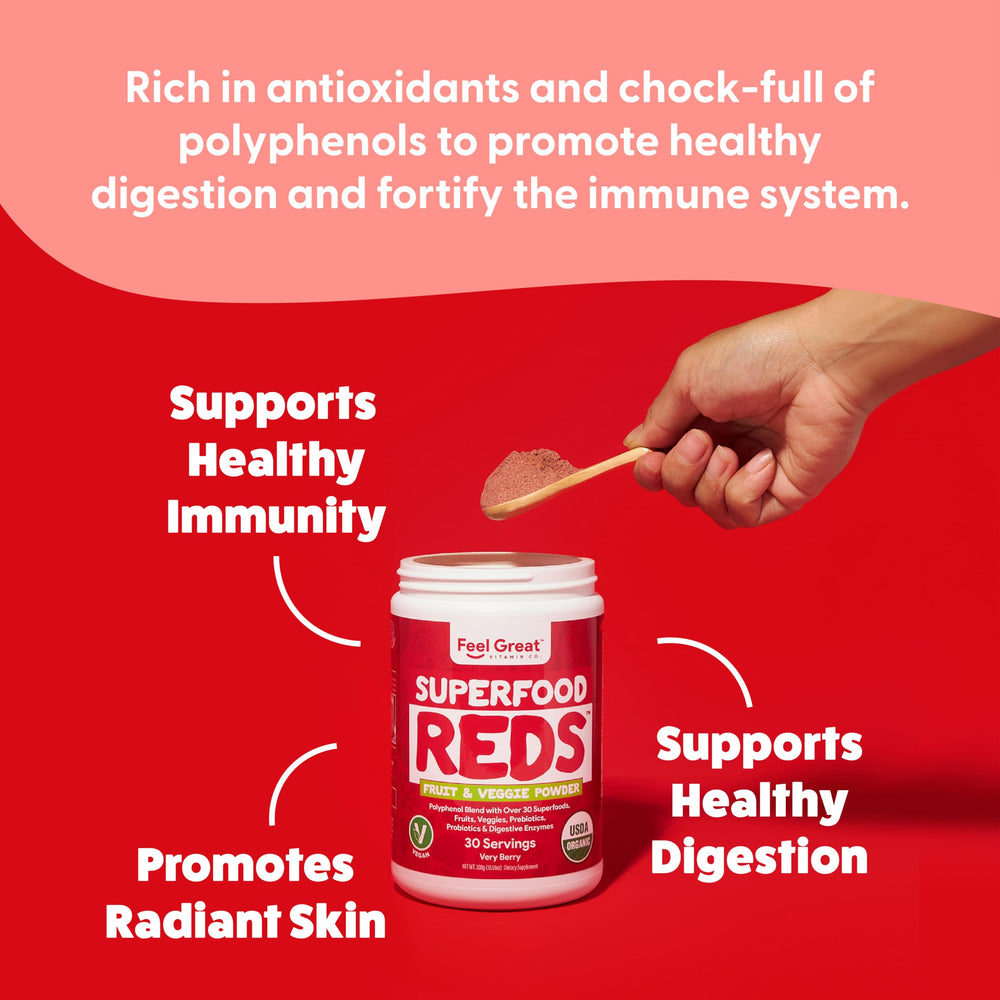 Feel Great Reds powder in a smoothie for versatile daily use
