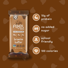 FEEL Kids Bars Minis on-the-go scene with bag and lunchbox.