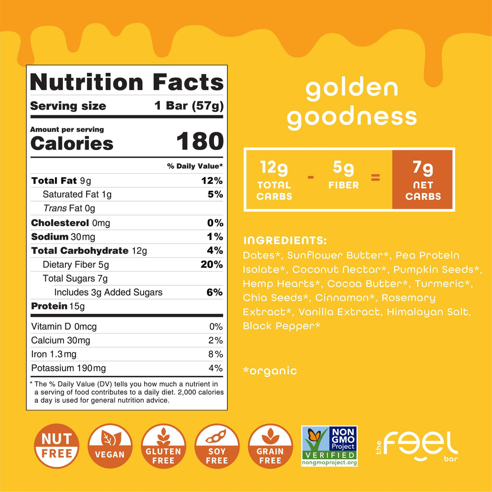 FEEL vegan protein bars Golden Goodness travel snack conveys quick energy between meetings