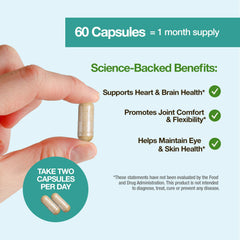 FeelGood Omega-3 two-capsules serving arranged for daily use and easy dosing.