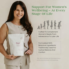 Fem21 gut-friendly prebiotics and probiotics powder visible for digestive support