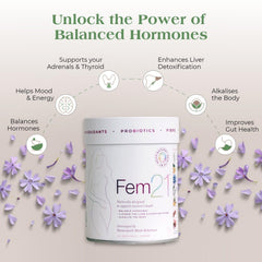 Fem21 prebiotics probiotics blend highlighting gut friendly nutrition