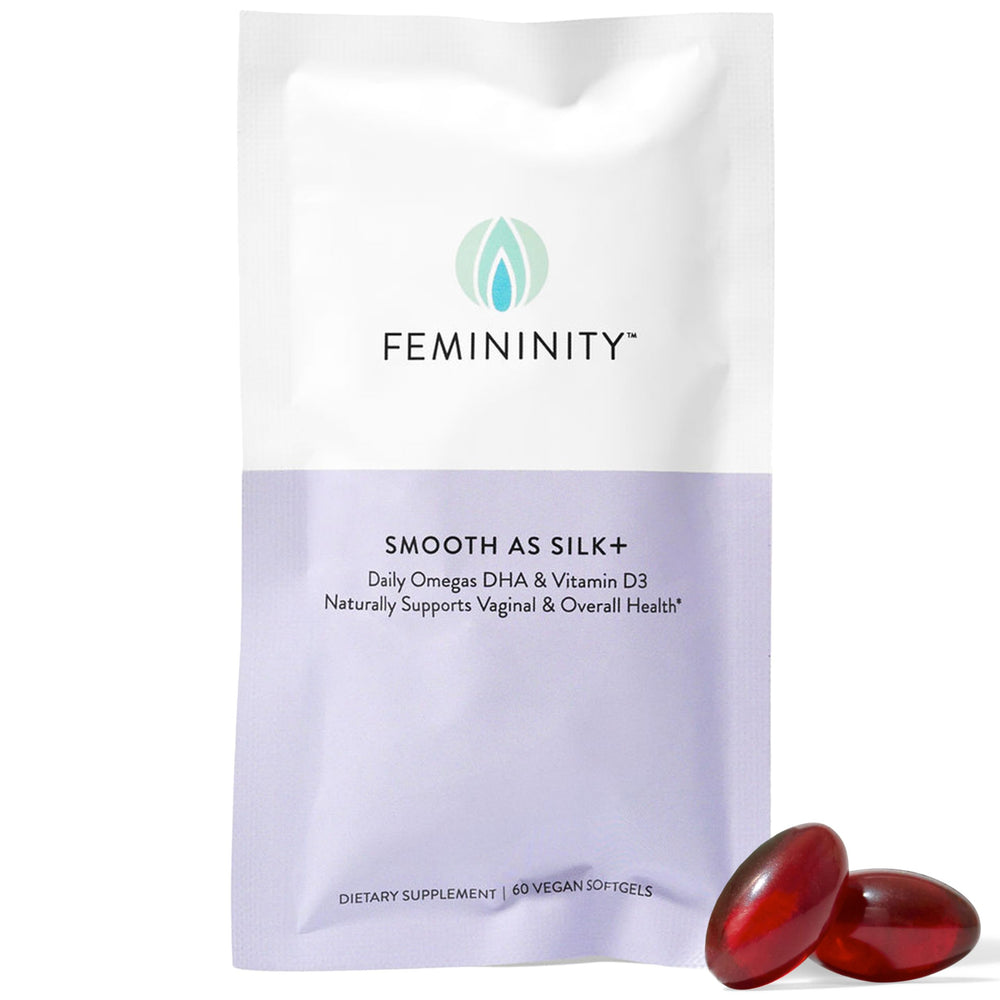 Femininity Smooth as Silk+ bottle pour demonstrating easy daily use and hydration
