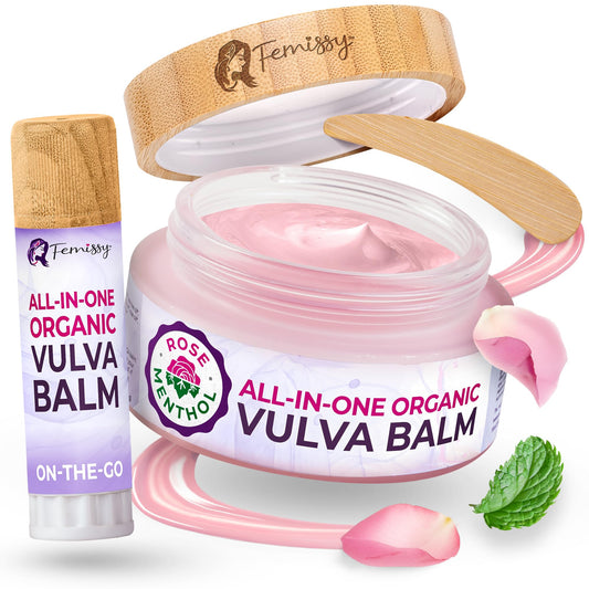 Femissy Vulva Balm Rose Menthol jar, natural moisture for daily comfort