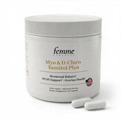 Femme Athletes Myo-Inositol capsules close-up, potential hormone balance.