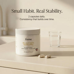 Femme Athletes vegan capsules close-up highlighting plant-based formula.