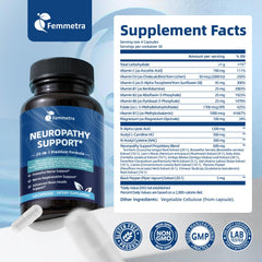 Femmetra B-vitamin complex capsule emphasizing energy, nerve function, and metabolism.