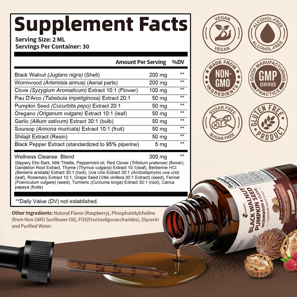 Femmetra liquid drops bottle with pipette for daily digestive support.