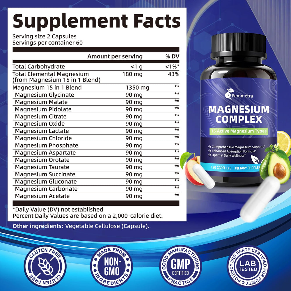 Close-up of capsules highlighting Glycinate and Taurate for gentle absorption and balance