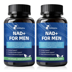 Femmetra NAD energy bottle shows the all-in-one formula for daily energy and focus.
