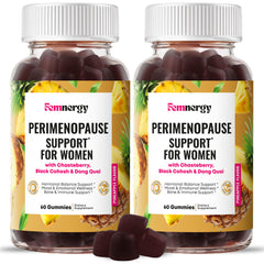 Femnergy Perimenopause gummies bottle front showing pineapple flavor for daily mood support