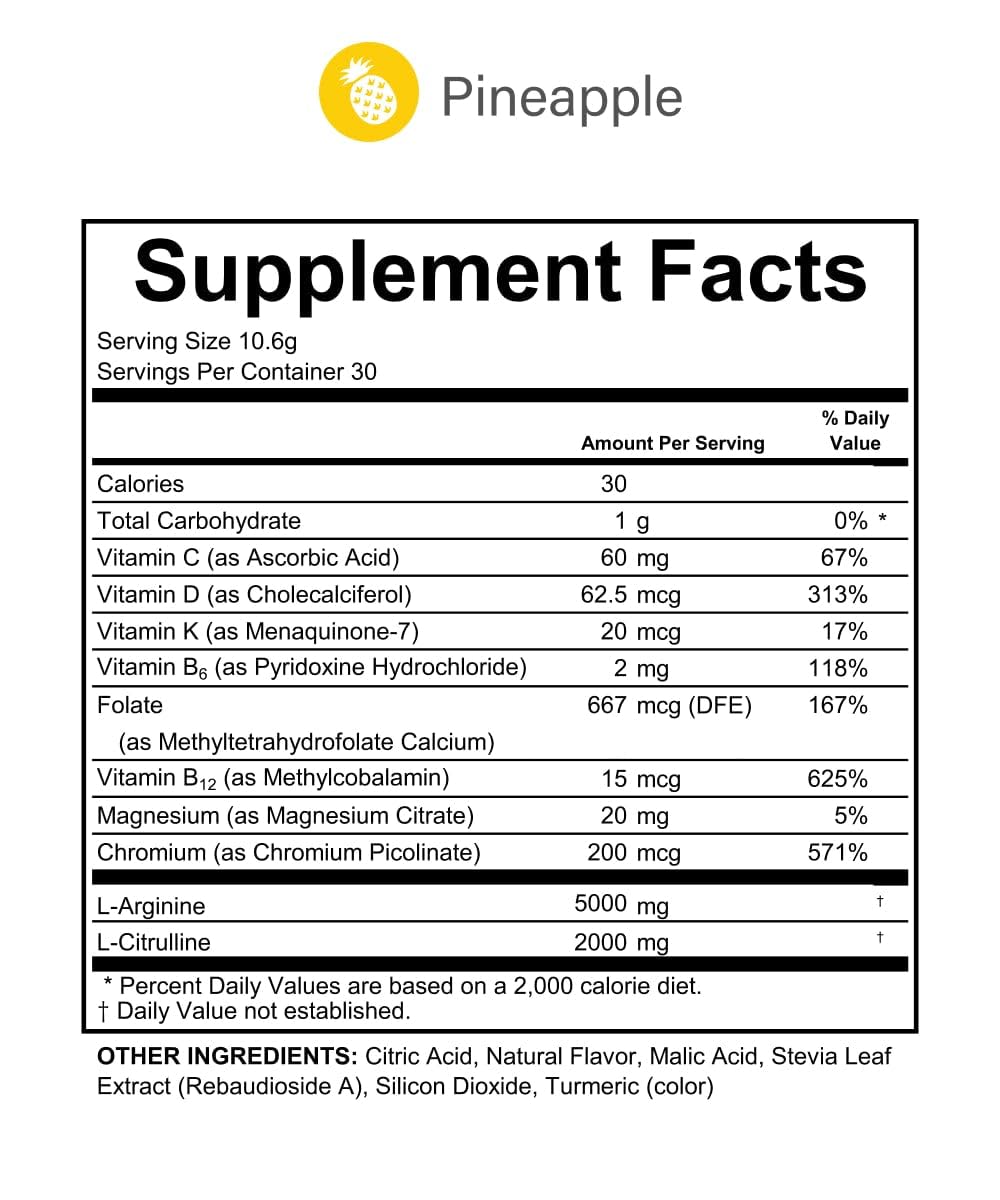 Nutrition facts image points to a broad nutrient profile beyond arginine