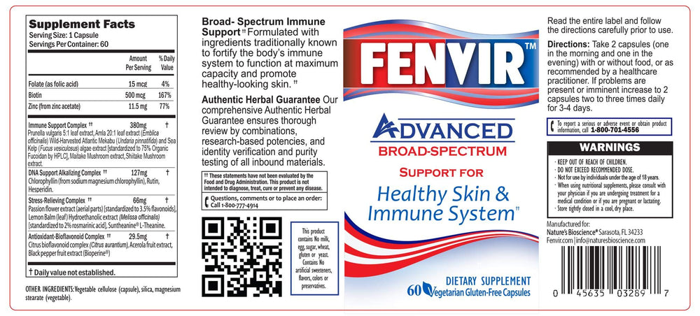 Close-up of FENVIR vegetarian gluten-free capsules highlighting clean ingredients.