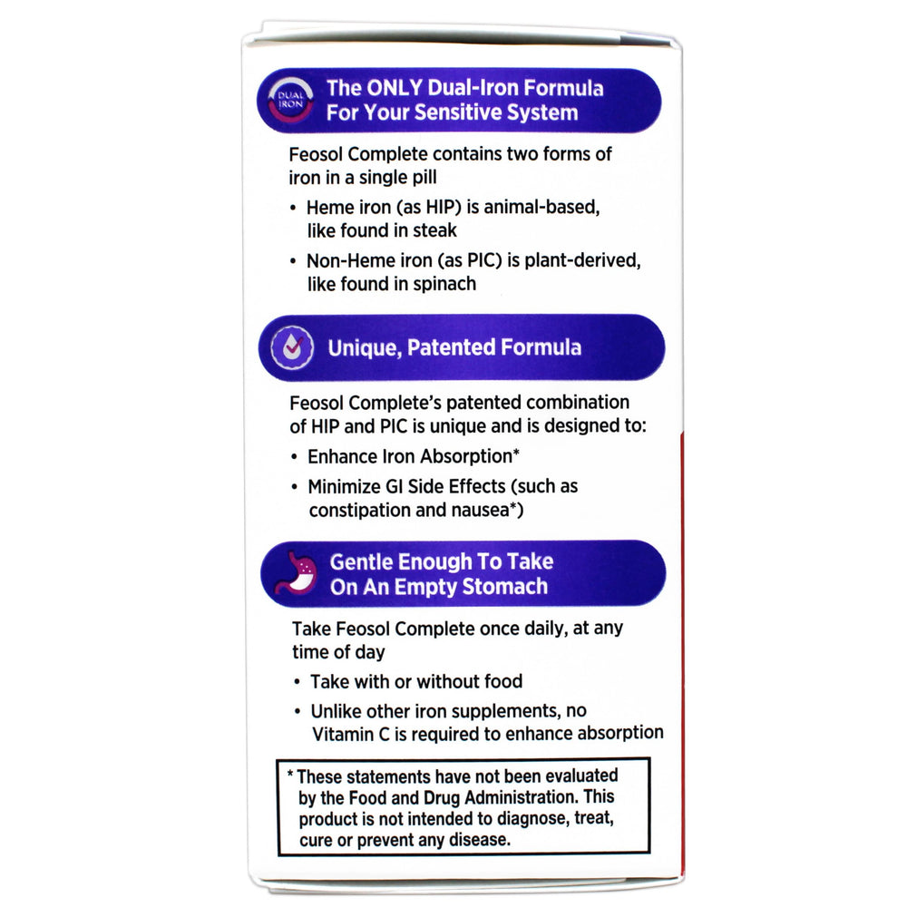 Feosol Complete pack-of-3 box highlights value and routine iron support.