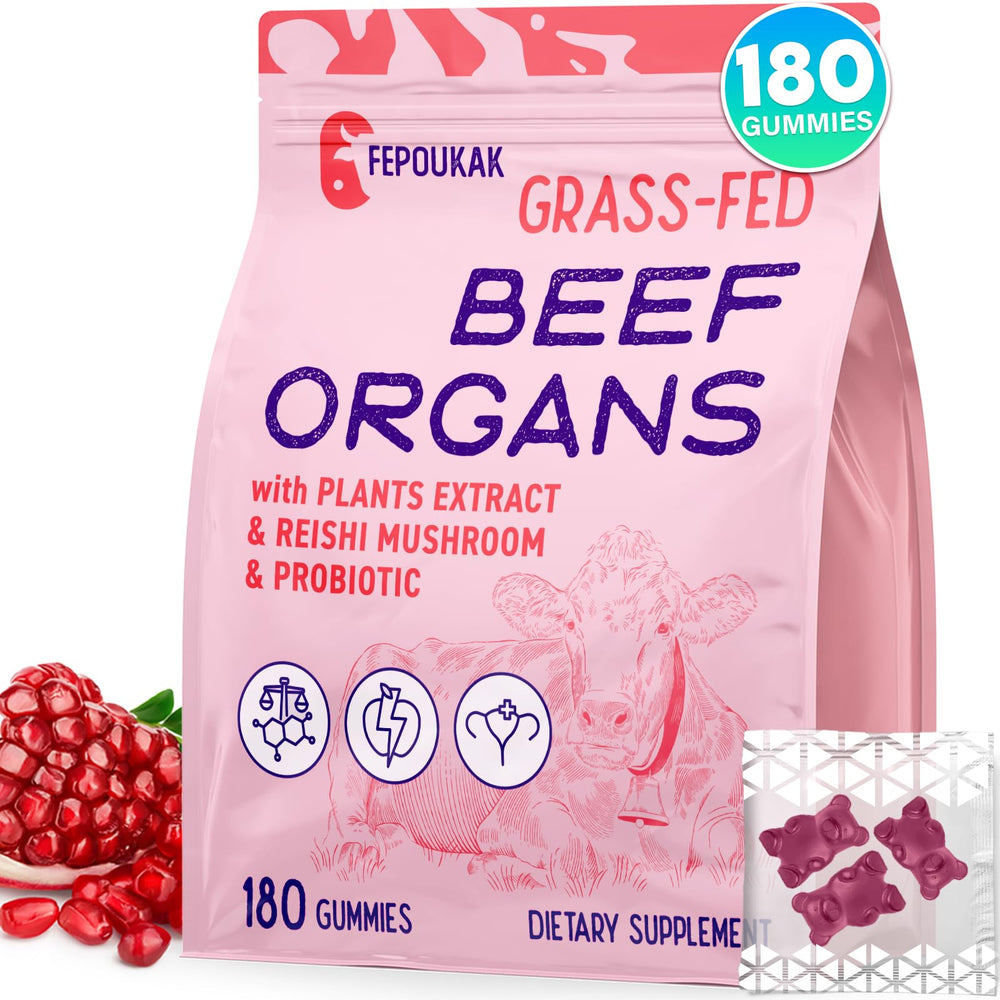 Fepoukak beef organ supplement bottle showing a nutrient-dense blend for daily energy and balance.
