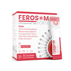FEROSOM FORTE liposomal iron bottle pour for easy daily dosing and gentle iron.