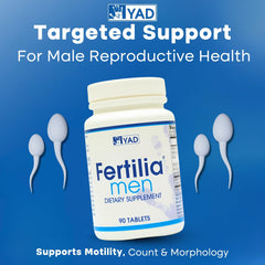 Tablets close-up showing size and coating of Fertilia Men.