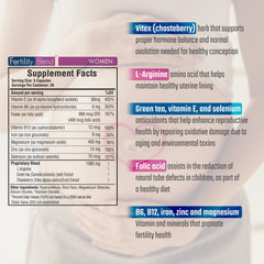 Fertility Blend conception pills packaging highlights nutrient label and herbal blend