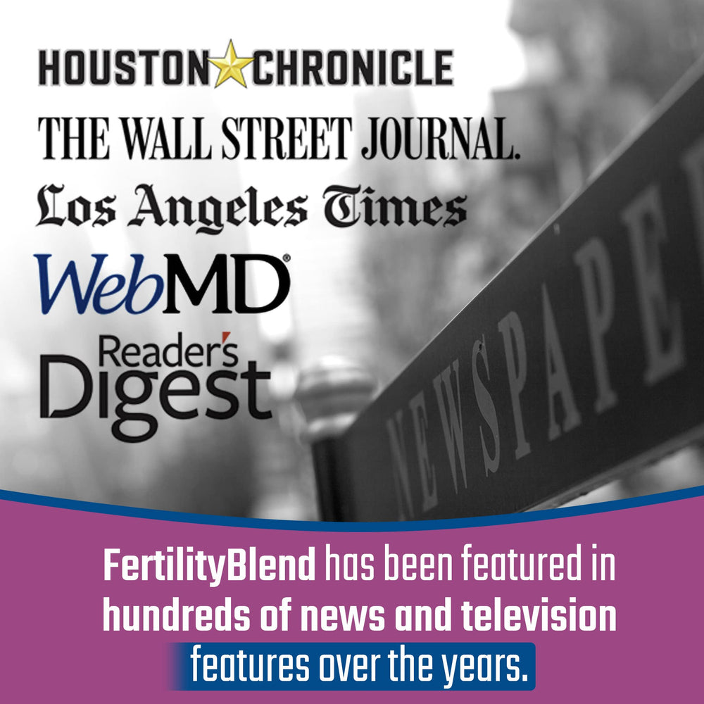 Fertility Blend front pack shot emphasizes sleek bottle design for daily use