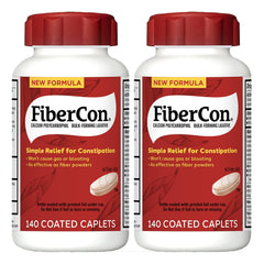 FiberCon coated caplets bottle showing an easy to swallow option for constipation relief